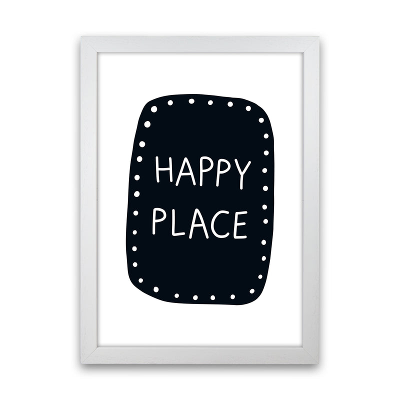 Happy Place Super Scandi Black  Art Print by Pixy Paper White Grain