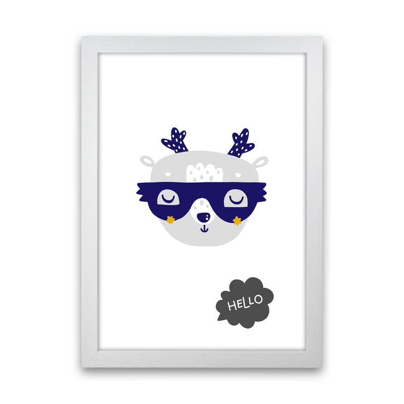 Hello Animal Navy Uper Scandi  Art Print by Pixy Paper White Grain