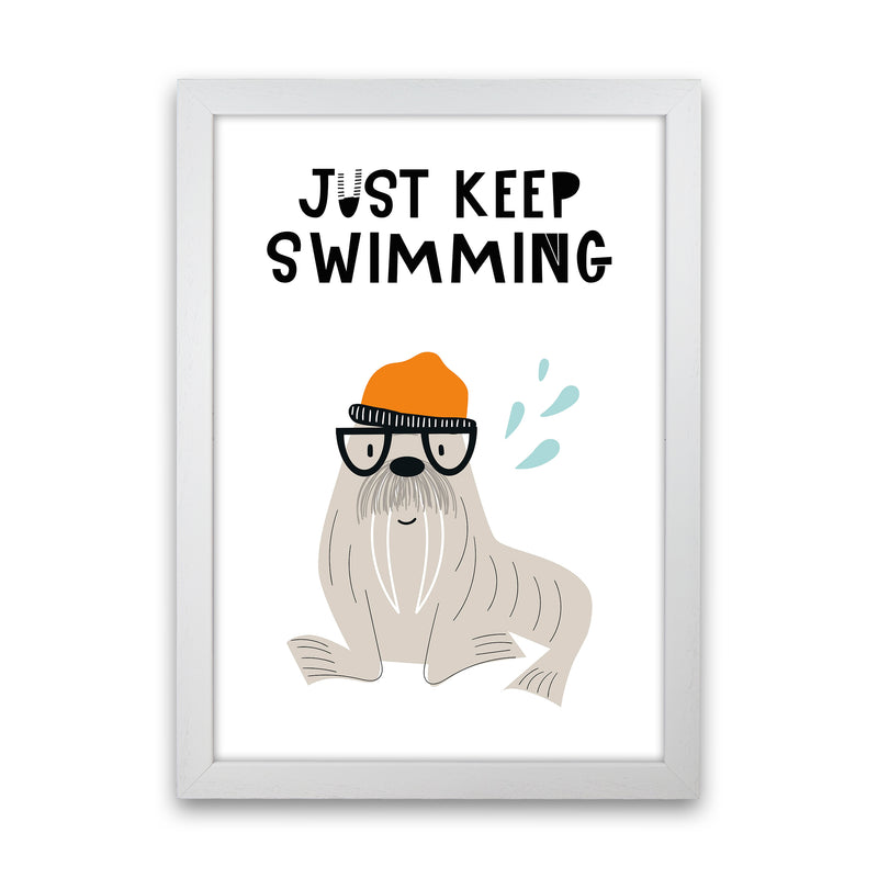 Just Keep Swimming Animal Pop  Art Print by Pixy Paper White Grain