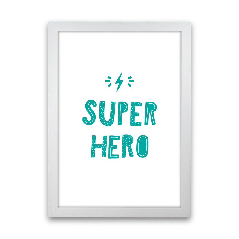 Super Hero Teal Super Scandi  Art Print by Pixy Paper White Grain
