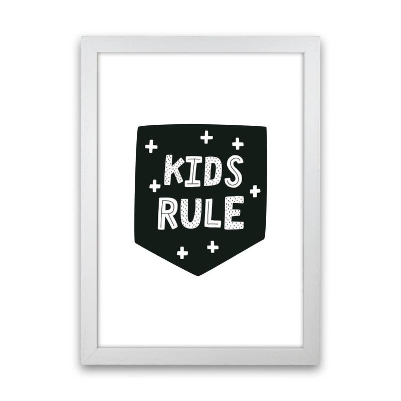 Kids Rule Black Super Scandi  Art Print by Pixy Paper White Grain