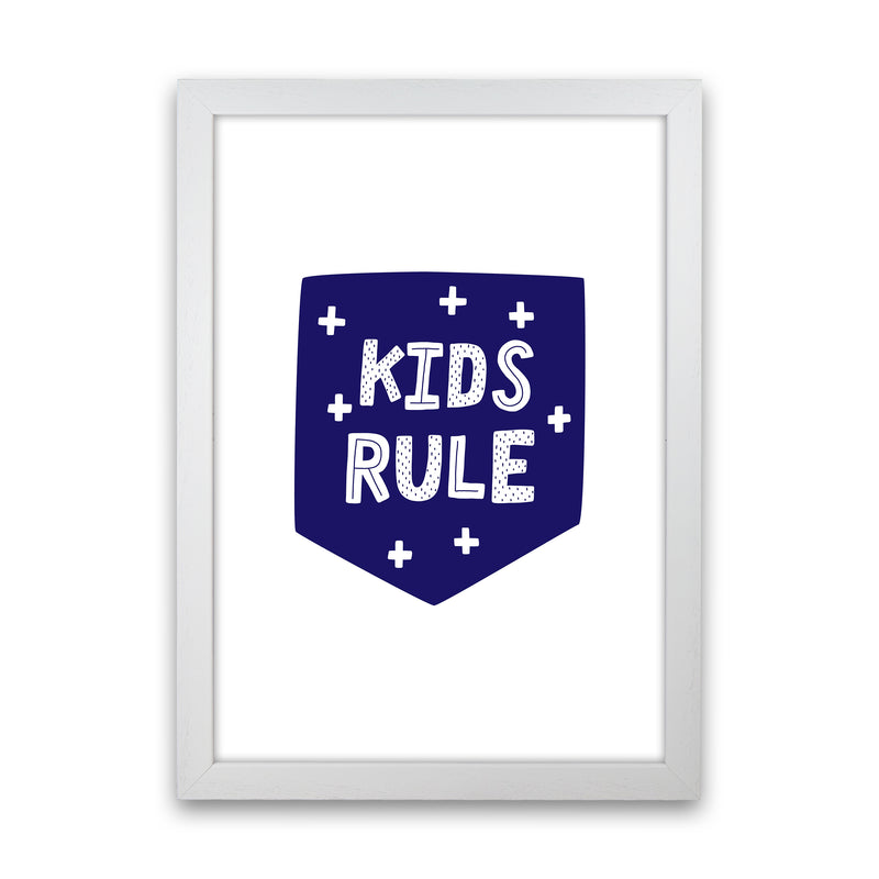 Kids Rule Navy Super Scandi  Art Print by Pixy Paper White Grain