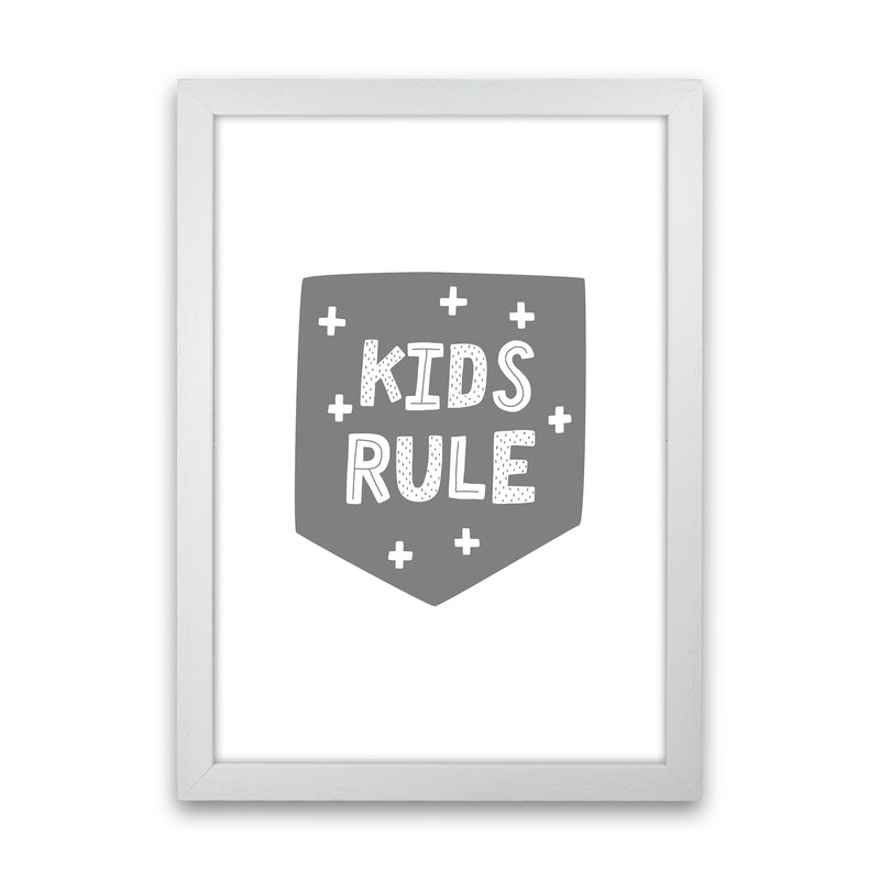 Kids Rule Super Scandi Grey  Art Print by Pixy Paper White Grain