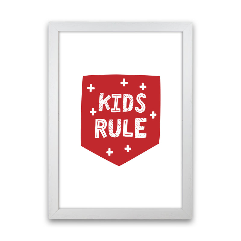 Kids Rule Red Super Scandi  Art Print by Pixy Paper White Grain