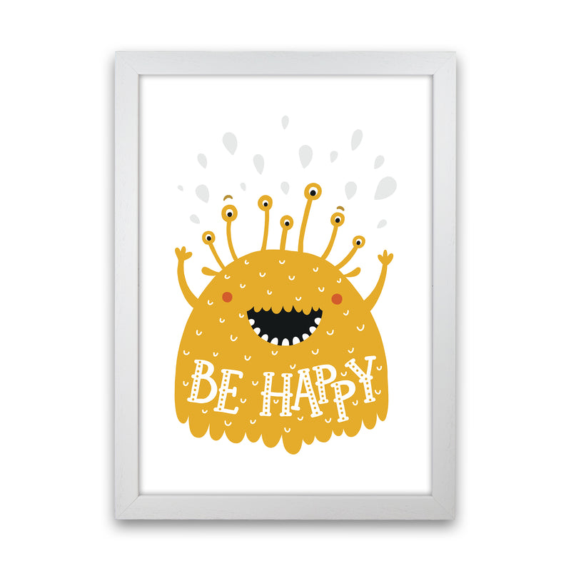 Little Monsters Be Happy  Art Print by Pixy Paper White Grain
