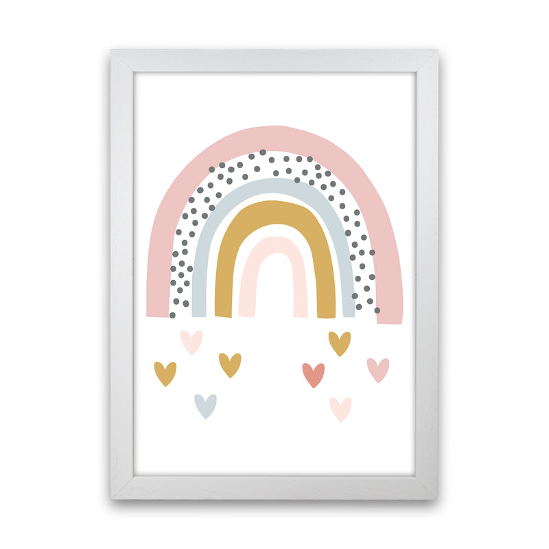 Rainbow With Heart Drops  Art Print by Pixy Paper White Grain