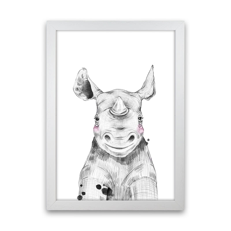 Safari Babies Rhino  Art Print by Pixy Paper White Grain