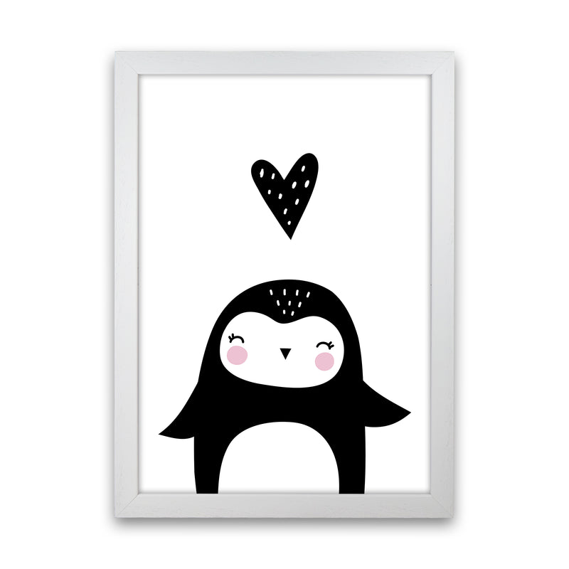 Penguin With Heart  Art Print by Pixy Paper White Grain