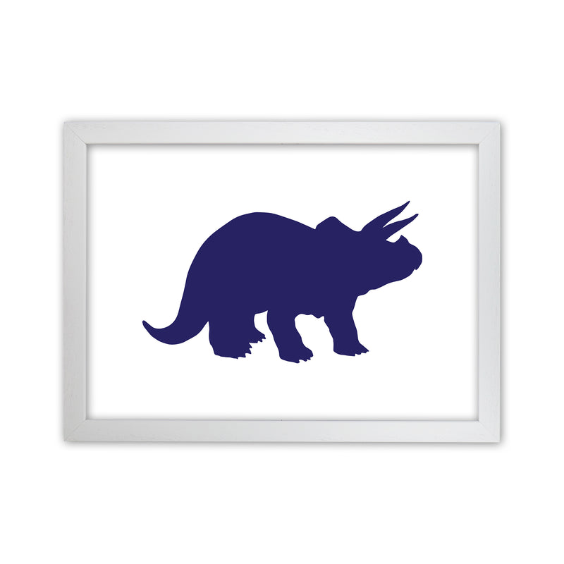 Triceratops Navy  Art Print by Pixy Paper White Grain