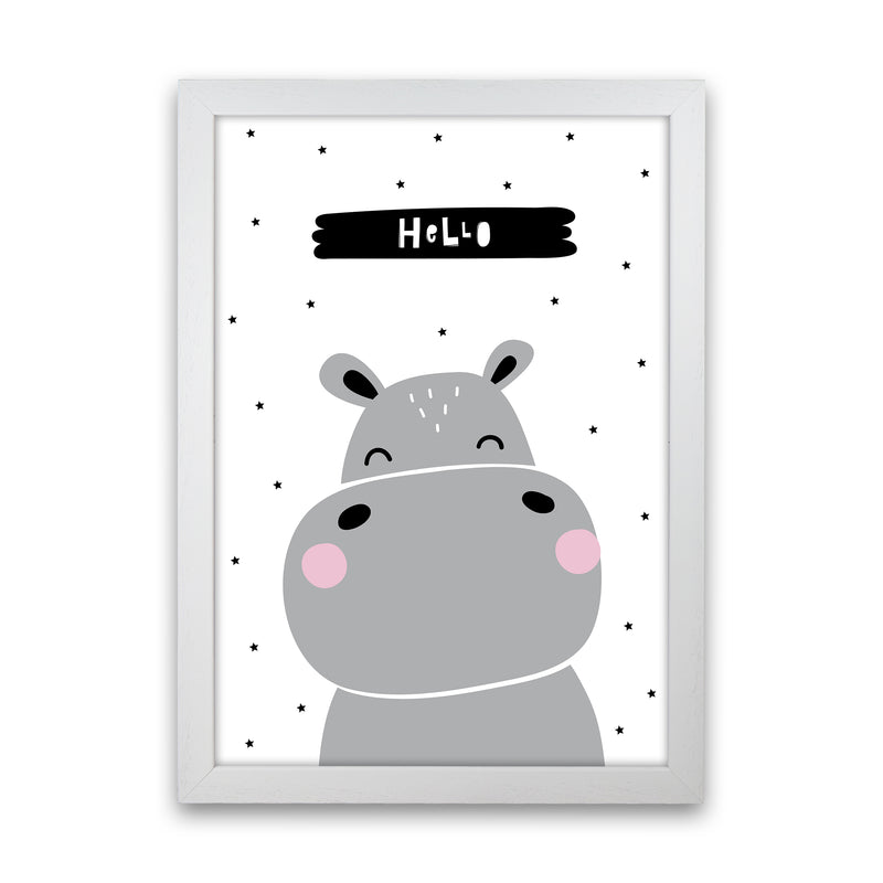 Hello Hippo  Art Print by Pixy Paper White Grain