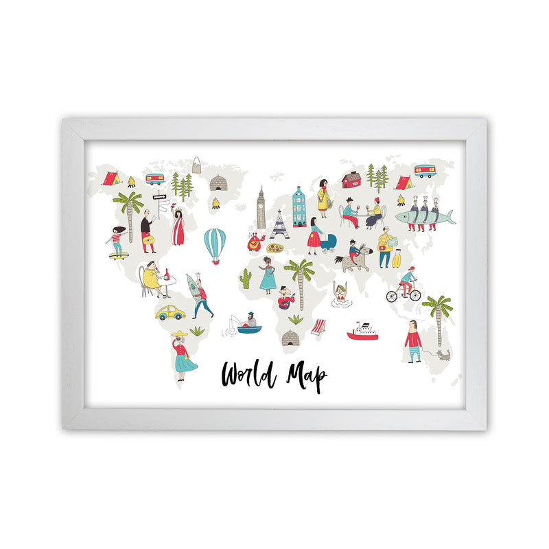 World Map  Art Print by Pixy Paper White Grain