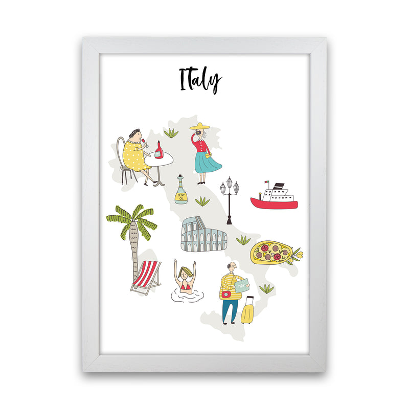 Italy Map  Art Print by Pixy Paper White Grain