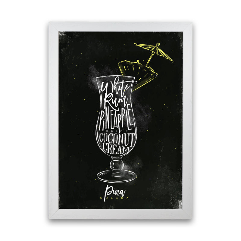 Pina Colada Cocktail Black  Art Print by Pixy Paper White Grain