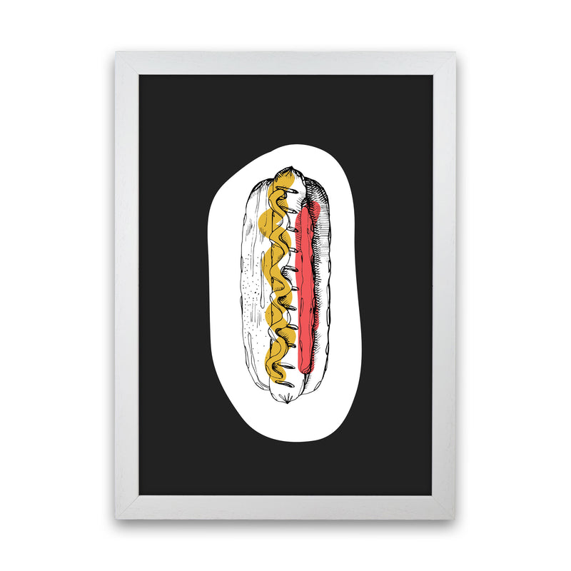 Kitchen Pop Hot Dog Off Black Art Print by Pixy Paper White Grain