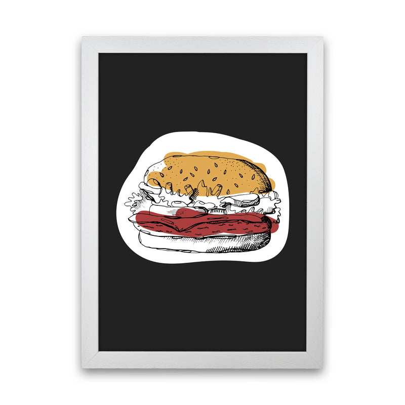 Kitchen Pop Burger Off Black Art Print by Pixy Paper White Grain