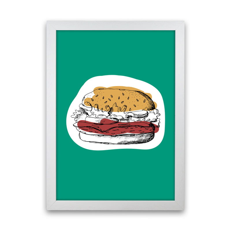 Kitchen Pop Burger Teal Art Print by Pixy Paper White Grain