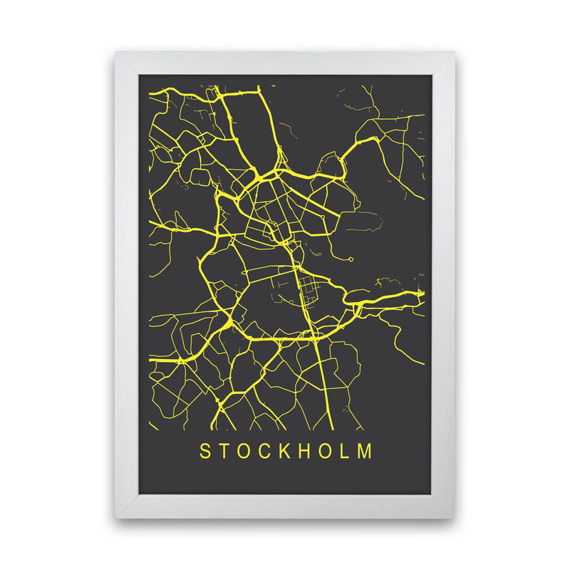 Stockholm Map Neon Art Print by Pixy Paper White Grain