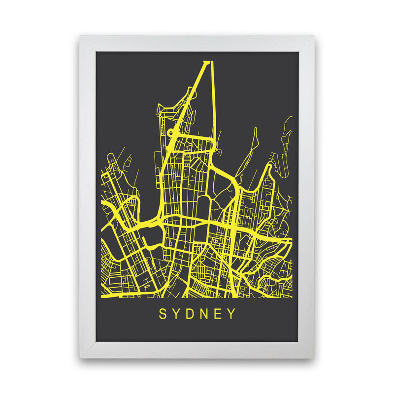 Sydney Map Neon Art Print by Pixy Paper White Grain