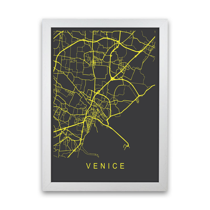Venice Map Neon Art Print by Pixy Paper White Grain
