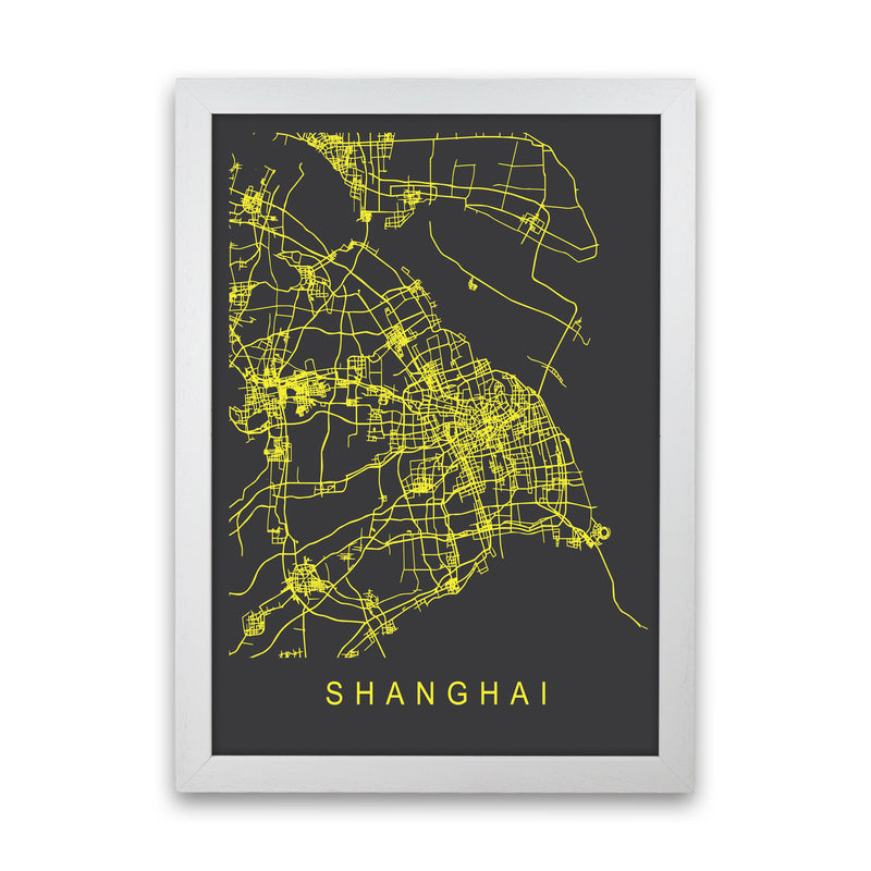 Shanghai Map Neon Art Print by Pixy Paper White Grain