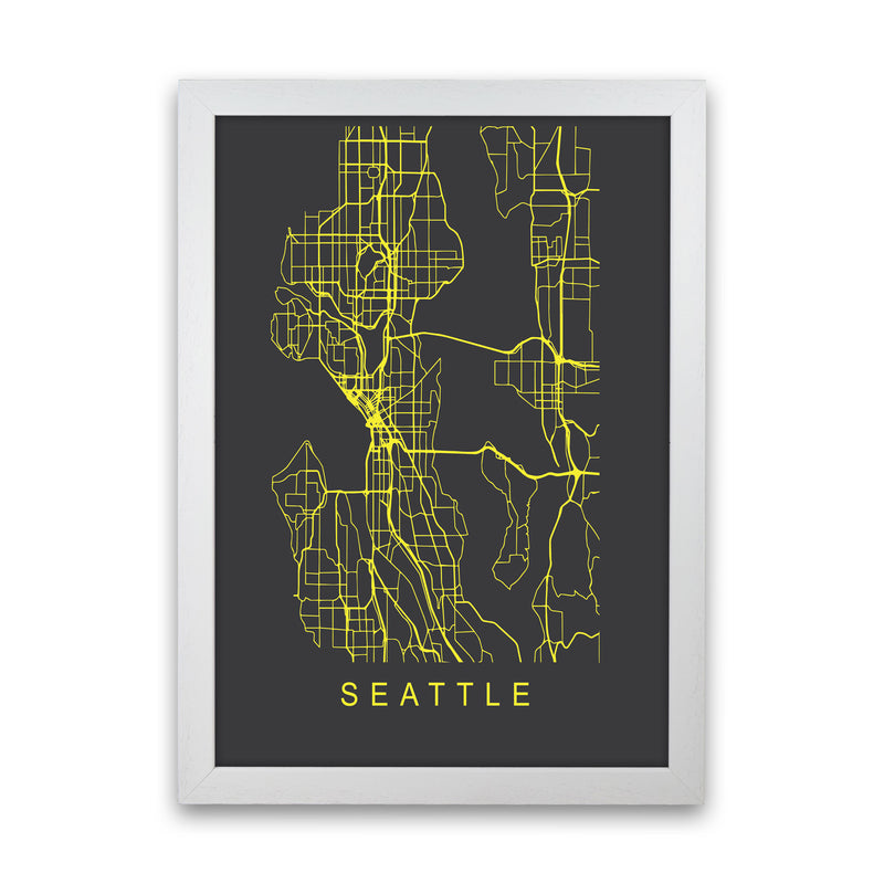 Seattle Map Neon Art Print by Pixy Paper White Grain