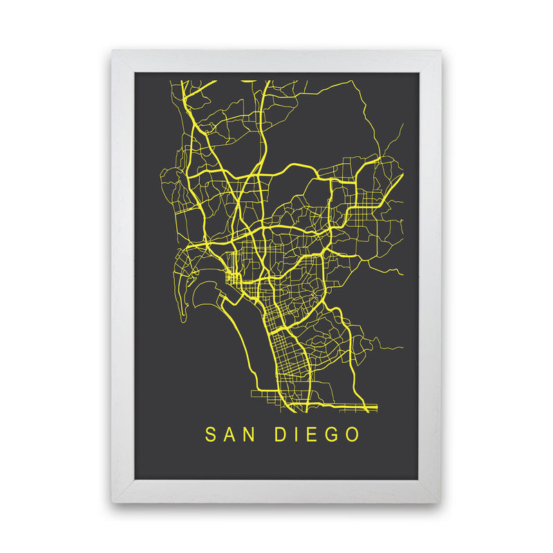 San Diego Map Neon Art Print by Pixy Paper White Grain