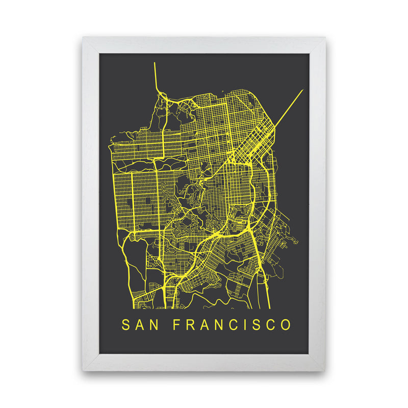 San Francisco Map Neon Art Print by Pixy Paper White Grain