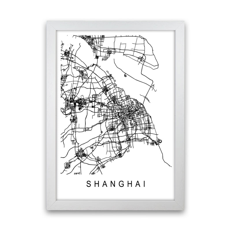 Shanghai Map Art Print by Pixy Paper White Grain