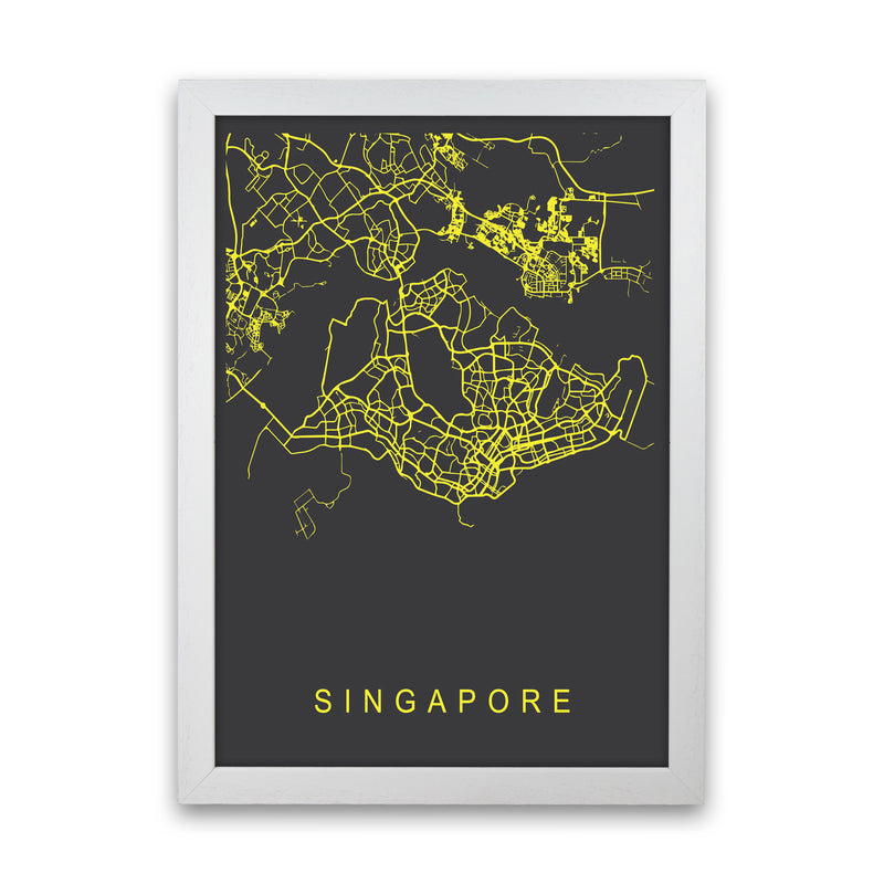 Singapore Map Neon Art Print by Pixy Paper White Grain