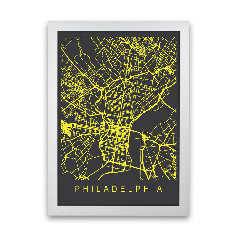 Philadelphia Map Neon Art Print by Pixy Paper White Grain