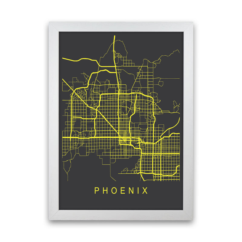 Phoenix Map Neon Art Print by Pixy Paper White Grain