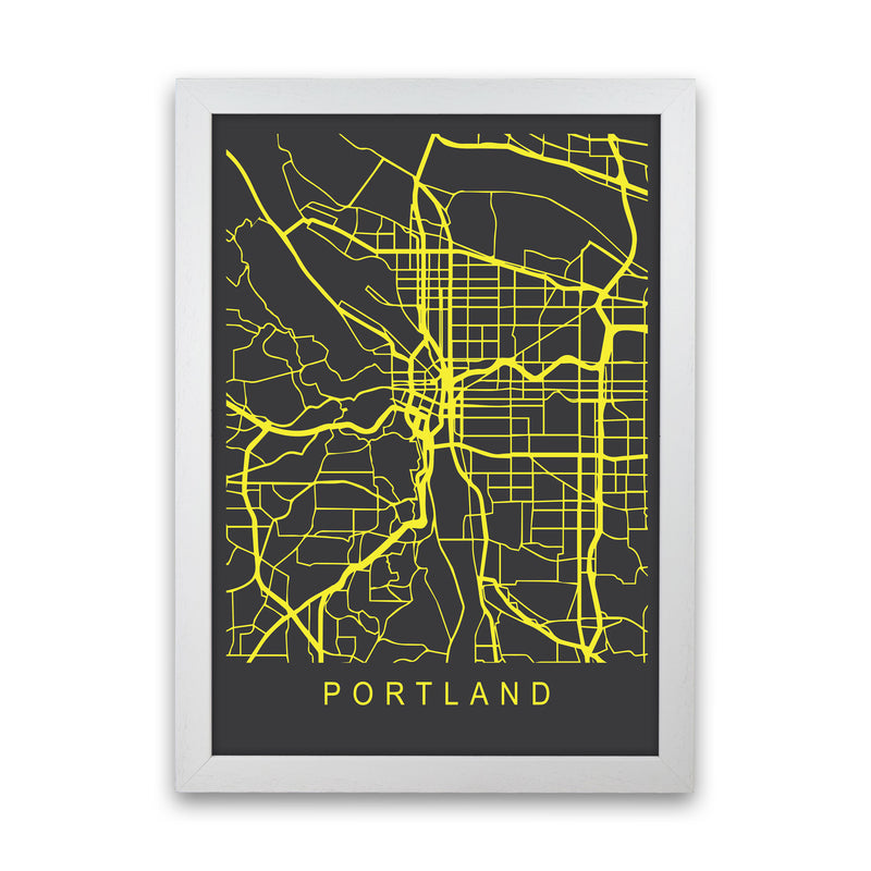 Portland Map Neon Art Print by Pixy Paper White Grain