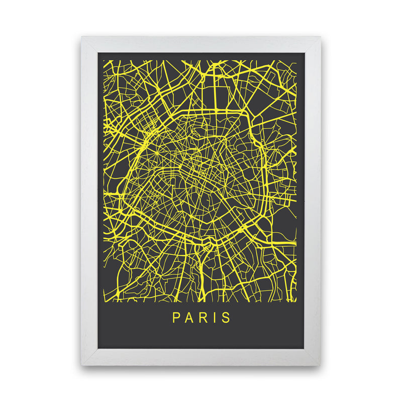 Paris Map Neon Art Print by Pixy Paper White Grain