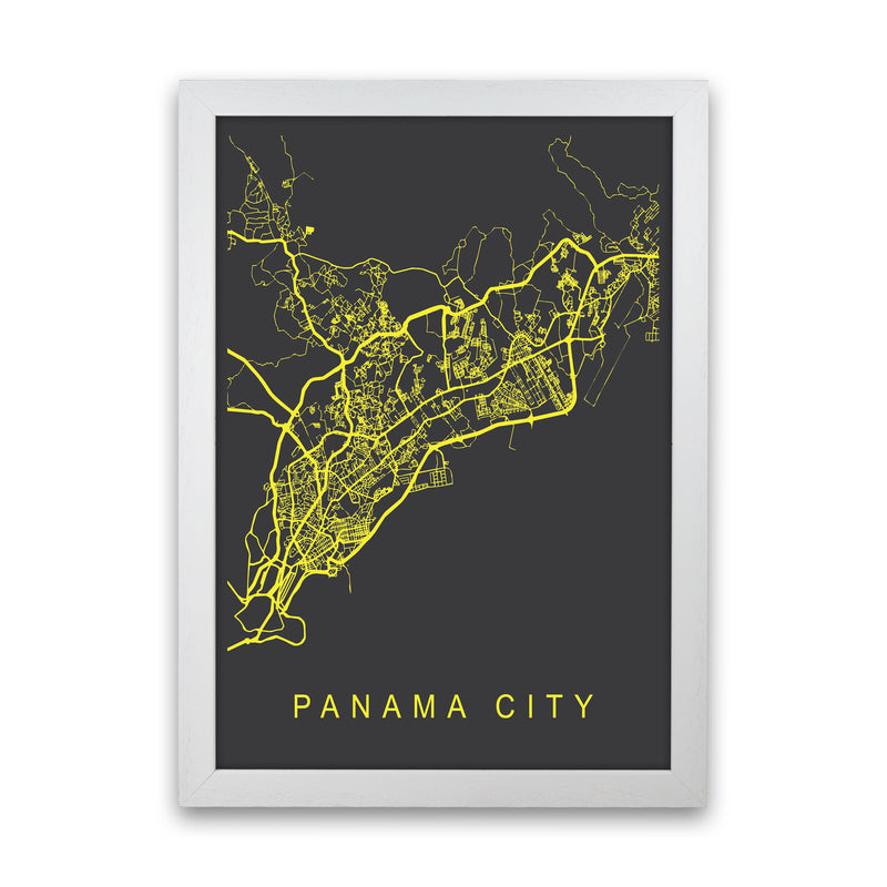 Panama City Map Neon Art Print by Pixy Paper White Grain