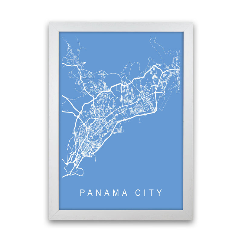 Panama City Map Blueprint Art Print by Pixy Paper White Grain