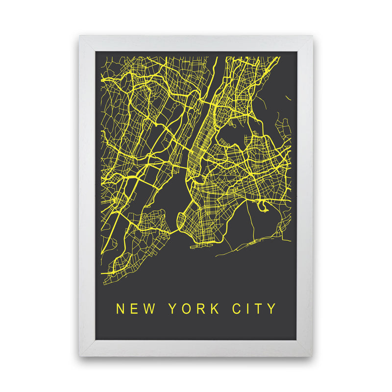 New York City Map Neon Art Print by Pixy Paper White Grain