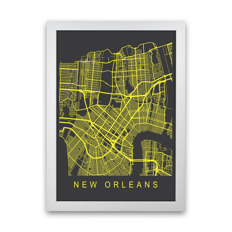 New Orleans Map Neon Art Print by Pixy Paper White Grain