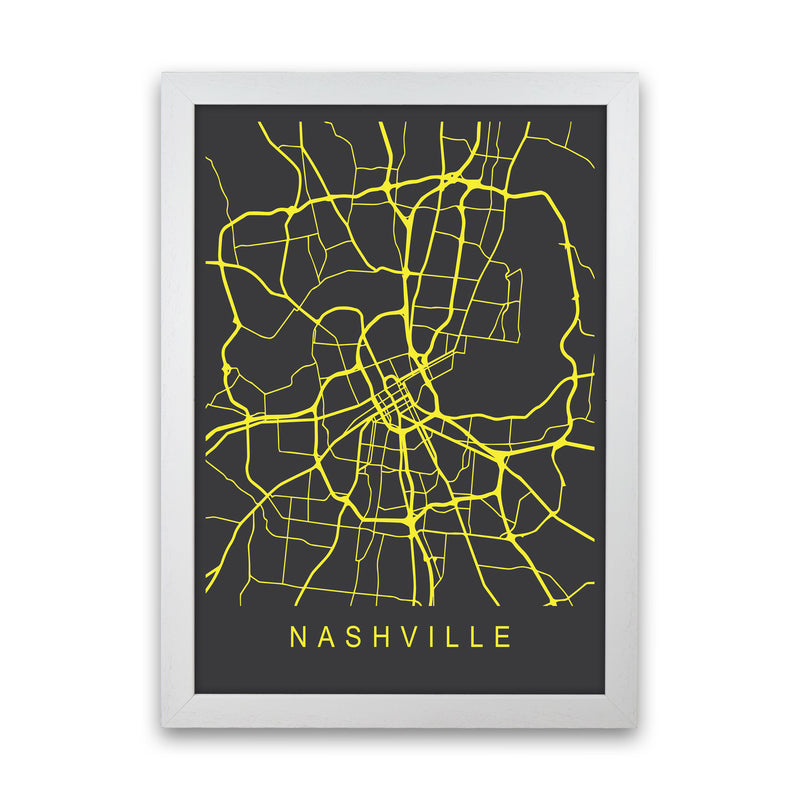 Nashville Map Neon Art Print by Pixy Paper White Grain
