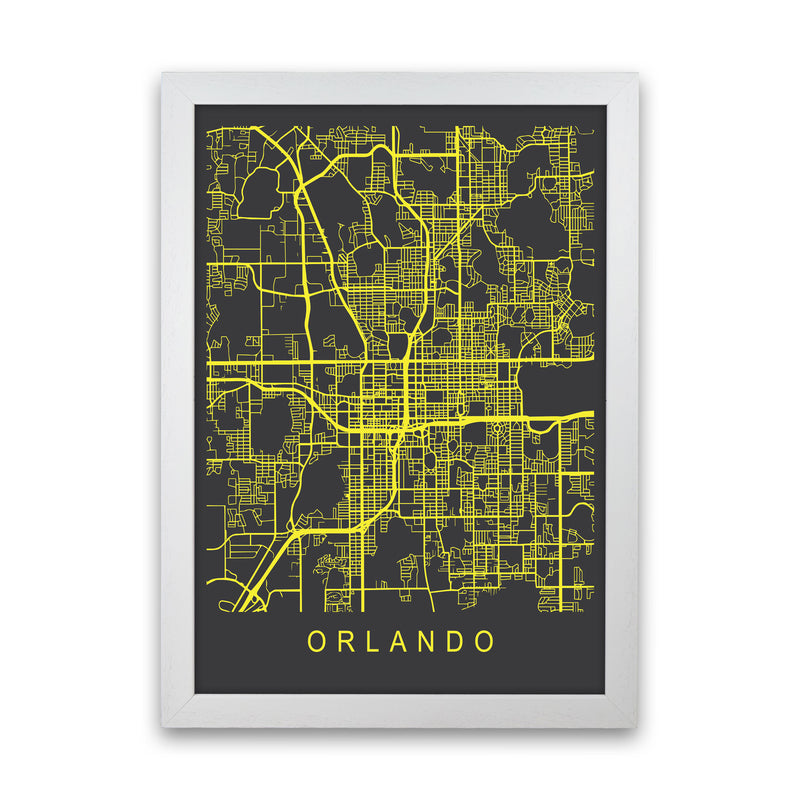 Orlando Map Neon Art Print by Pixy Paper White Grain