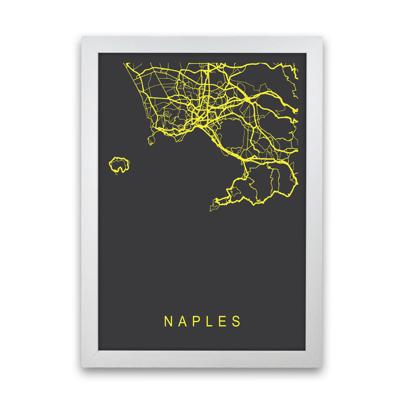 Naples Map Neon Art Print by Pixy Paper White Grain