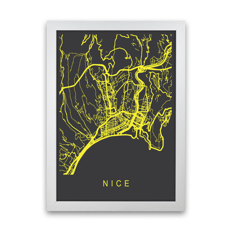 Nice Map Neon Art Print by Pixy Paper White Grain
