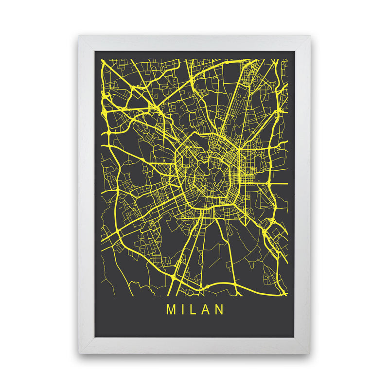 Milan Map Neon Art Print by Pixy Paper White Grain