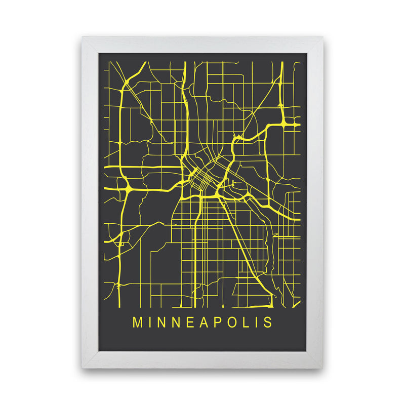 Minneapolis Map Neon Art Print by Pixy Paper White Grain