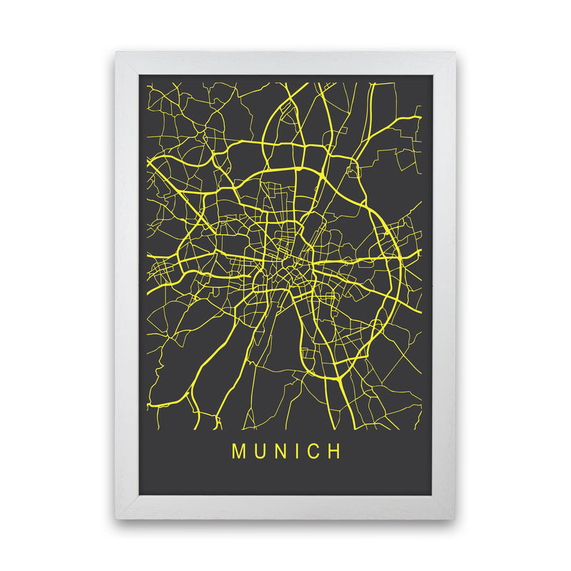 Munich Map Neon Art Print by Pixy Paper White Grain