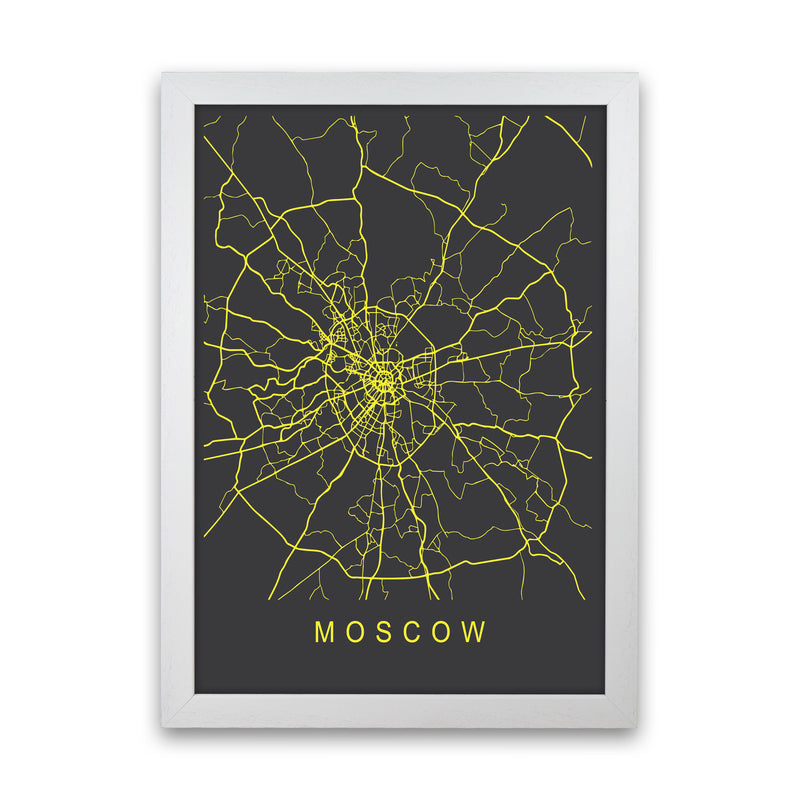 Moscow Map Neon Art Print by Pixy Paper White Grain