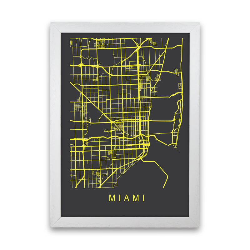 Miami Map Neon Art Print by Pixy Paper White Grain