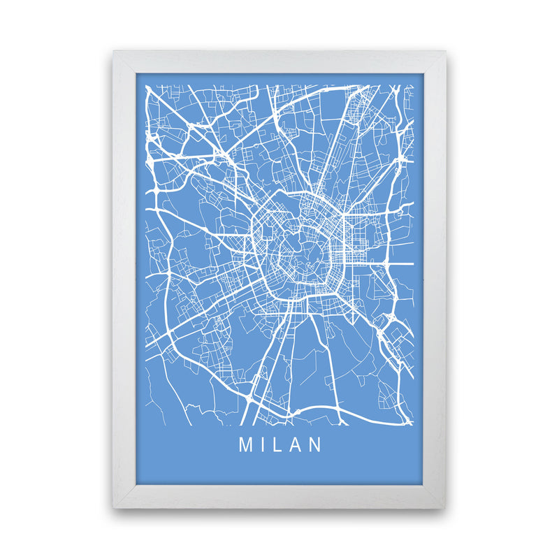 Milan Map Blueprint Art Print by Pixy Paper White Grain