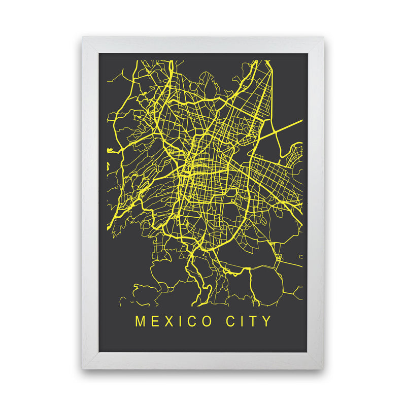 Mexico City Map Neon Art Print by Pixy Paper White Grain
