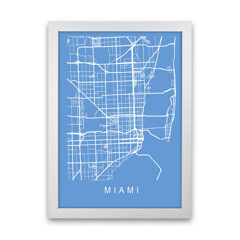 Miami Map Blueprint Art Print by Pixy Paper White Grain