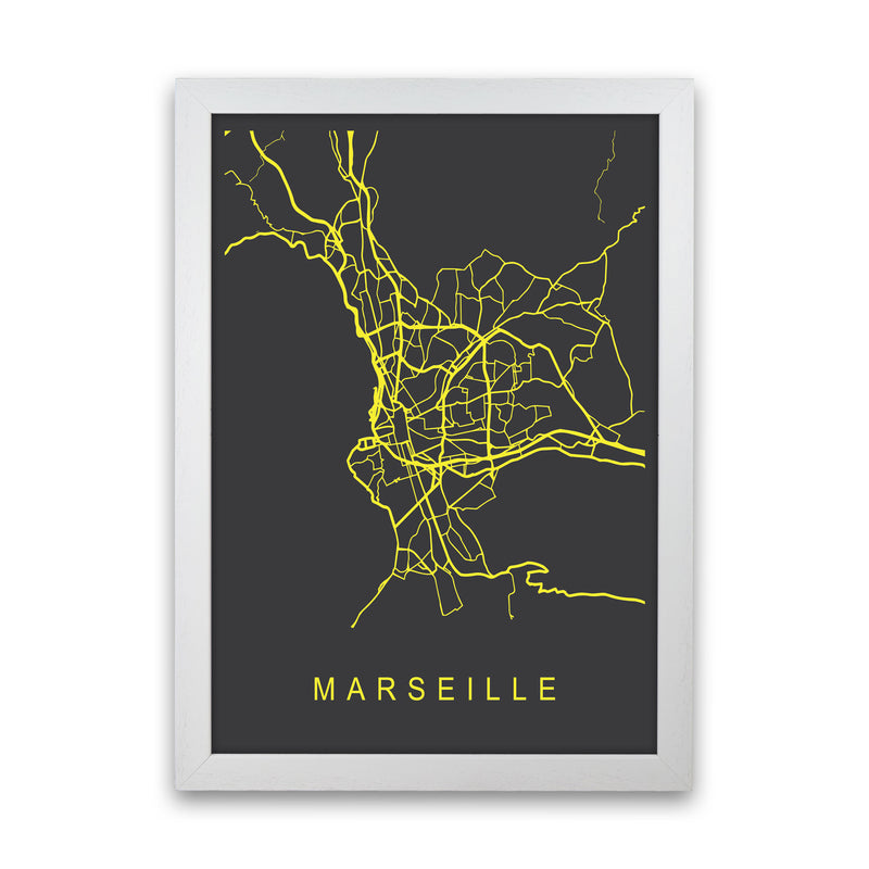 Marseille Map Neon Art Print by Pixy Paper White Grain